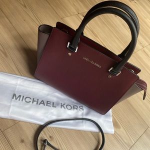 Medium Plum Saffiano leather top zipper Selma Bag!